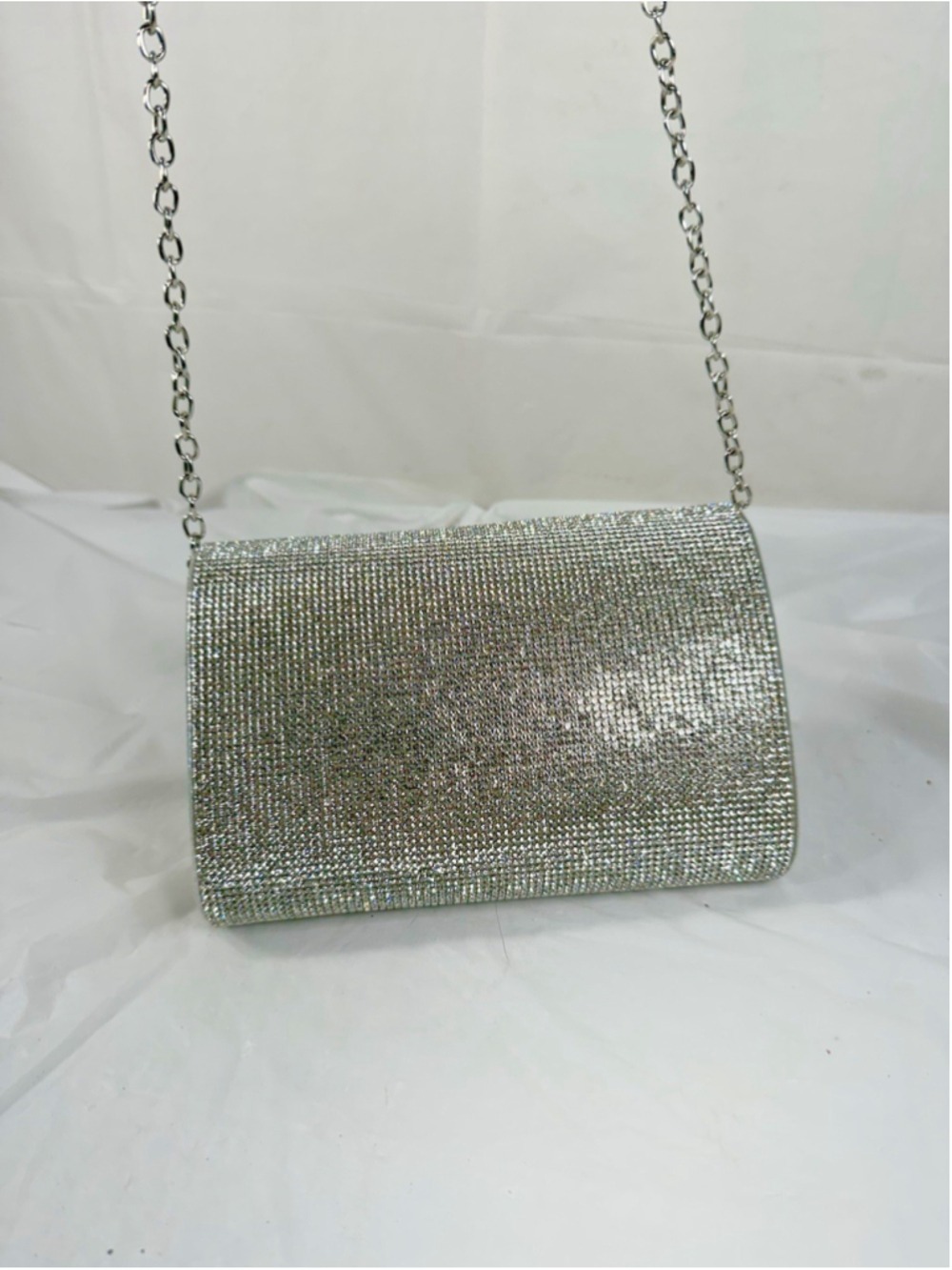 Windsor evening bag Silver rhinestone clutch Chain Shoulder Strap formal